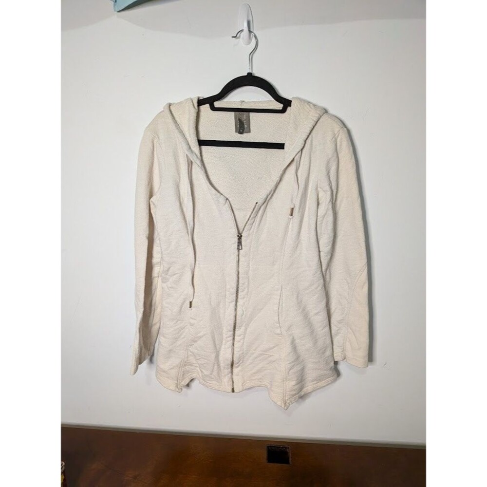 XCVI Women's Hooded Zip Jacket M 100% Cotton Long Tunic Cozy Athleisure